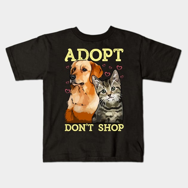 Adopt Don't Shop Cute Cat & Dog Rescue Adoption Kids T-Shirt by theperfectpresents